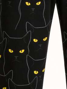 男士条纹小猫印花睡裤，家居服，适合春夏和秋冬秋季 - 黑色 - 查看 4