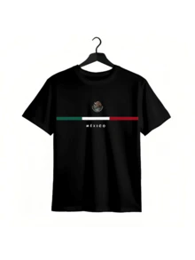 Vintage Mexican Flag T-Shirt For Independence Day, Crew Neck, Machine Washable, Soft And Comfortable Fabric, Black, Short Sleeves, Smooth Cotton, Comfortable Graphic T-Shirt, Colorful T-Shirt, Fun T-Shirt - Black - View 1