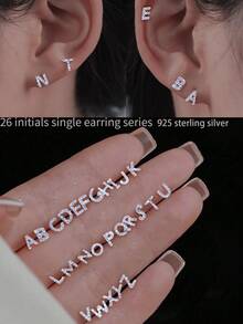 925 Sterling Silver Letter A-Z Single Stud Earrings, Hypoallergenic Minimalist Classic Style, Elegant Gift For Women/Men, Birthday/Valentine's Day Present For Girlfriend/Boyfriend - Single - View 2