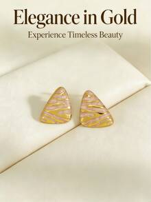 4 Pairs Elegant Style Stainless Steel Triangle Enamel Gold Earrings, Geometric Pattern Vintage Exquisite Office Earrings. Simple Fashion Stainless Steel Earrings Suitable For Women's Daily Wear, Also A Great Gift For Female Friends. (Optional 1/4) - Multicolor - View 10