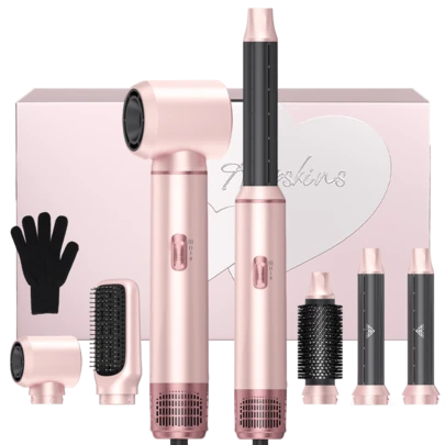 ATOPSKINS Ulepszone, wielofunkcyjne narzędzie do stylizacji włosów 5 w 1 (lokówka + suszarka do włosów + szczotka z gorącym powietrzem + szczotka prostująca) z 2026 r. | 5 wymiennych głowic + 3 ustawienia temperatury | Automatyczne kręcenie, tworzenie loków/fal/prostych/gładkich fryzur jak w salonie, idealny prezent