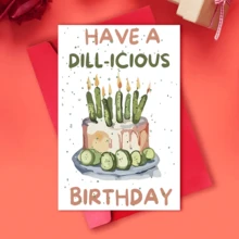 1pc Hilarious Cucumber & Pickle Birthday Card With Cake Design, Unique Anniversary Greeting For Any Recipient - One Size Fits All - View 1