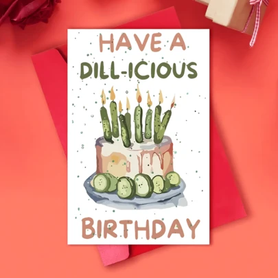 1pc Hilarious Cucumber & Pickle Birthday Card With Cake Design, Unique Anniversary Greeting For Any Recipient