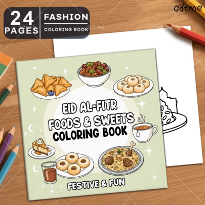 GDTME Ramadan Food: Adult And Teen Coloring Books, Comfortable And Cute Design, Opaque Paper, 7.87 Inch Clear Lines, Easy To Color, Relaxing Coloring Space, Ideal Gift For Birthdays, Holidays And Special Occasions, Back To School, School Supplies, Painting Books For Good Friends, Office Supplies, School Supplies