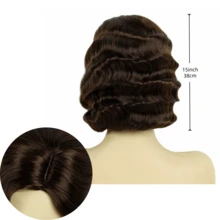 REEWES 1920年代短款波浪假发，15英寸合成假发，适合初学者的复古爵士女郎假发，女士万圣节派对假发，卷曲假发，音乐节假发，金色/棕色/黑色可选 - 彩色 - 查看 2