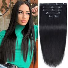 6件/套 16夹 自然黑色渐变长直发耐热假发（女士款） - SNatural - 查看 2