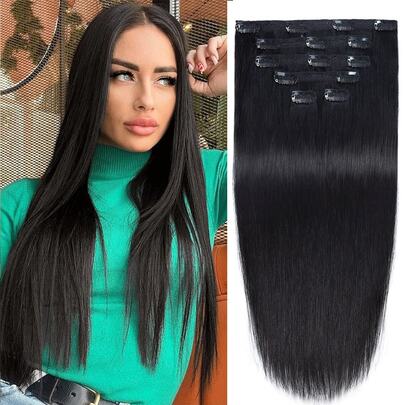 6件/套 16夹 自然黑色渐变长直发耐热假发（女士款）