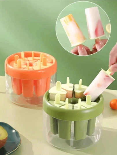 1pc Ice Cream Mold, DIY Homemade Ice Cream, Durable Silicone With Lid, Suitable For Ice Cream, Ice Lollies, Ice Cube Tray, Storage Box, Ice Pop Maker, Can Make 8 Homemade Ice Pops