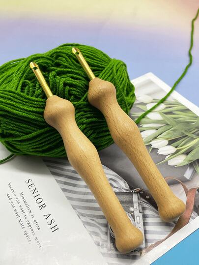 [50# Wood Handle Awl] Made Of 50# Wood Material, Includes 1 Threader, Ergonomic Design For Comfortable Grip, Suitable For Coarse Yarn Punching Craft