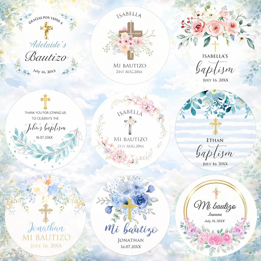 10 nhãn dán tên cá nhân hóa cho lễ Rước lễ lần đầu, 9 mẫu nhãn dán lễ Rước lễ lần đầu, nhãn dán chống thấm nước kích thước 1.5-3 inch, hoạt động nghệ thuật cho trẻ em. - Lễ rửa tội của tôi - Xem 1