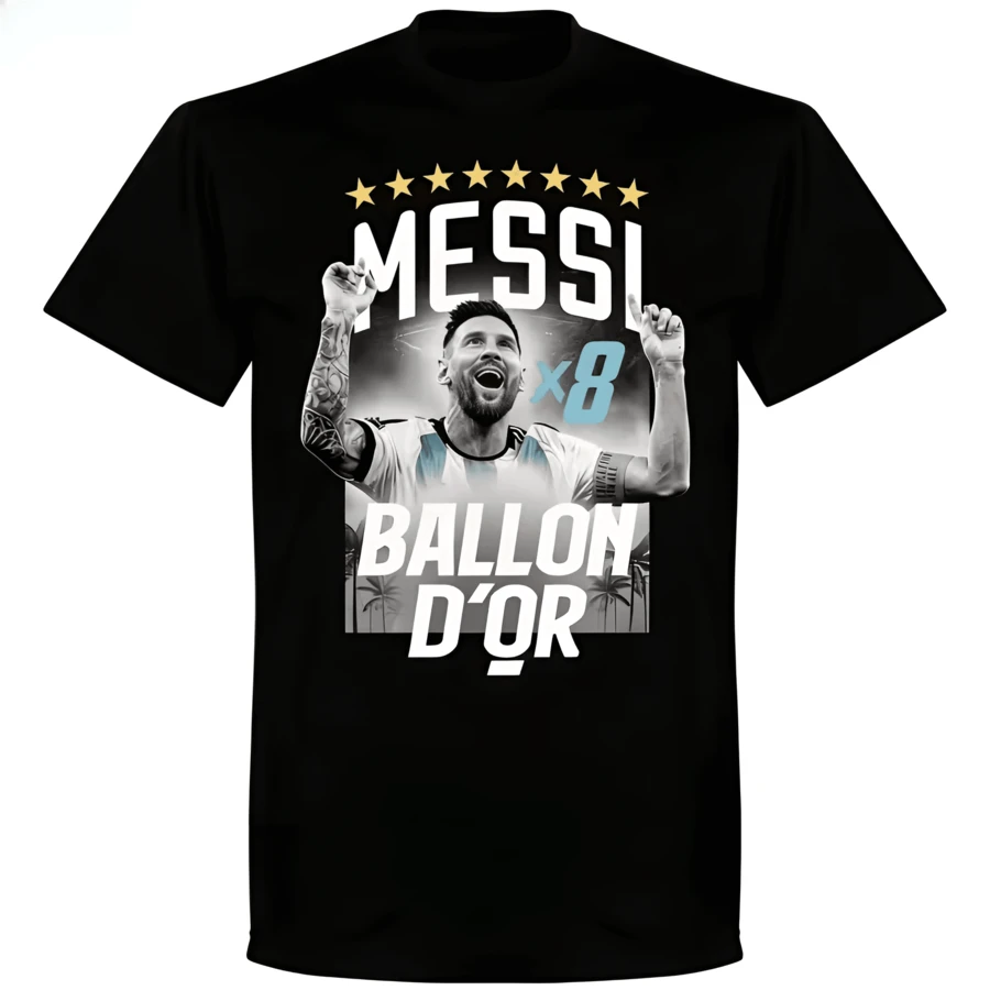 Messis X8 Ballon D 'Or T-Shirt 2026 Spring_Summer Streetwear For Both Men And Women, A Pure Cotton Short-Sleeved T-Shirt For Fans - 黑色 - 查看 1