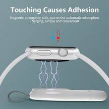 1pc Unisex Magnetic Secure Dual-Port Fast Charging Watch Band Storage Luxury Texture Overcharge Protection Compact Portable Smartwatch Wireless Charger Compatible With Apple Watch Series 9/8/7/6/SE/Ultra Travel Emergency Desktop Office Charging - White - View 3