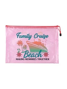 Multi-Color Waterproof Fashion Beach Bag With Cruise Ship & Nautical Color Printing, Palm Trees, Sunshine. Large Capacity Transp Arent Cosmetic Bag With Nylon Zipper - Lightweight, Storing Sunscreen, Snacks, Bikinis, And Beach Essentials. Spring And Summer Storage, Durable, Very Suitable For Swimming - Multicolor - View 16