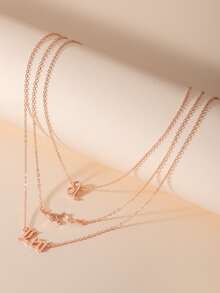 3 Pieces/Set Stylish Personalized 12 Zodiac Letter Symbol Diamond Pendant Necklaces, Charming Women's Daily Fashion Accessories, Birthday Gifts - Rose Gold - View 5