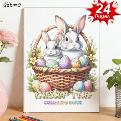 GDTME 治愈力量过载 - “复活节”珍珠涂色书，A4尺寸，24页厚实不透明内页，复活节主题涂色书，爱与友谊手绘，新年礼物，复活节礼物，情人节礼物，成人涂色书，送给好朋友的绘画书。