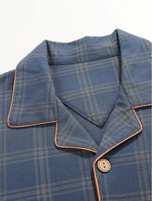 Snug League 2 件男士家居服套装 - 短袖开衫上衣和长裤，透气吸湿排汗睡衣 - 藏蓝色 - 查看 6