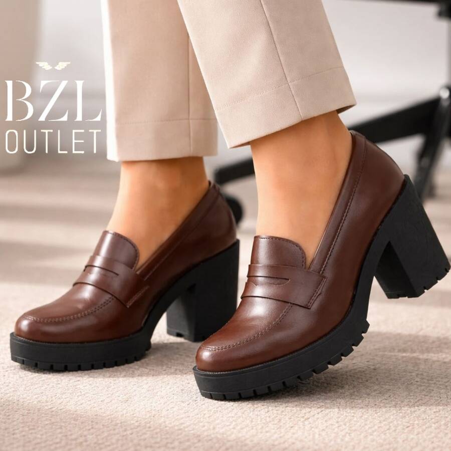 Tractor Sole Moccasin Mid Heel - Rỉ Nâu - Xem 1