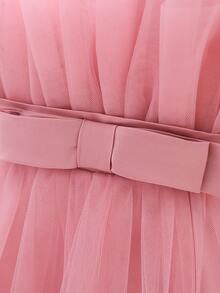 Young Girls Bowknot Tulle Princess Dress, Suitable For Party, Banquet, Birthday, Excluding Headband - Dusty Pink - View 9