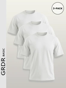 GRDR 3pcs/Set Men's Summer Casual Street Basic Solid Color Crew Neck Short Sleeve T-Shirts - White - View 3