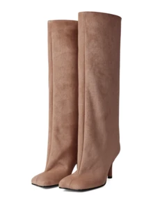 Women's Knee High Boots Wide Calf Square Toe Stiletto Heels Tall Boots Pull On Kitten High Heel Long Fashion Casual Cute Y2K Booties - 棕色 - 查看 3