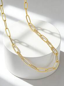 Charm-In Collar de cadena con clip de papel chapado en oro para mujer, minimalista y elegante, adecuado para el uso diario y para combinar con otros, regalo para la novia - Dorado - Ver 1