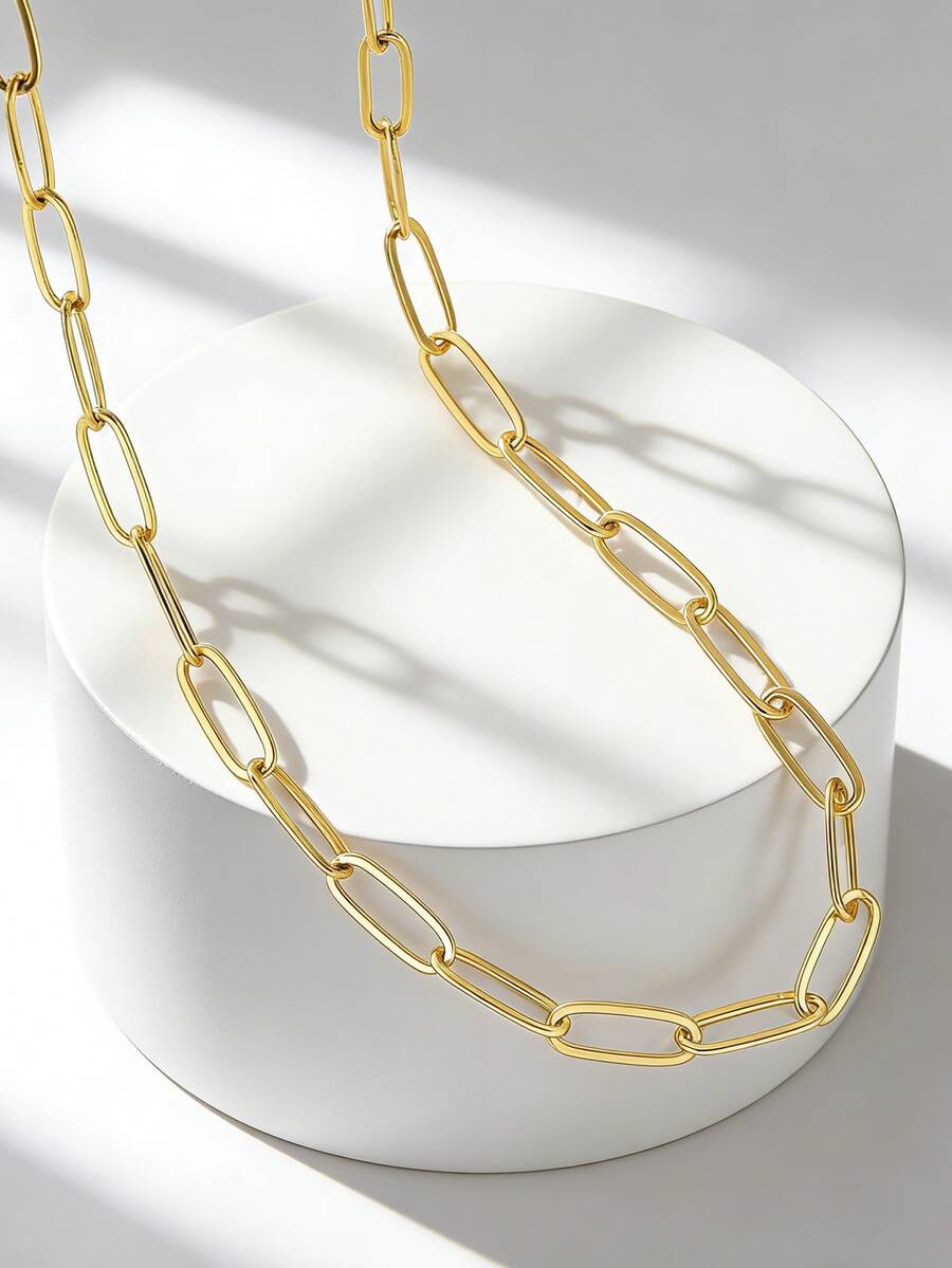 Charm-In Collar de cadena con clip de papel chapado en oro para mujer, minimalista y elegante, adecuado para el uso diario y para combinar con otros, regalo para la novia - Dorado - Ver 1