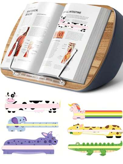 Marcadores de libros con resaltador y etiquetas de lectura con temática de animales de colores, los marcadores de libros con resaltador de animales ayudan a reducir la fatiga visual - Hechos de material PVC, adecuados para maestros y estudiantes con discapacidades de lectura, herramientas de lectura para el hogar, útiles escolares y artículos esenciales para volver a la escuela