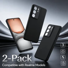 2 件装：黑色手机壳，超薄贴合保护套，适用于 C67 5G、C65 5G、C61、C55、C53、C25Y、C25s、9、8i、13 4G、11、10、9i、8、7、GT 6T、GT Neo6、Note 60、Note 50、Narzo N65、Q3 5G、V50s、14 Pro+、14x、C75、Pro 等机型。采用优质哑光表面，防震轻巧设计，防刮耐磨，柔软 TPU 材质，时尚基础款保护套。 - 黑色 - 查看 1