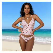 Women'sGingham Tankini Swimsuit - Sweetheart Neckline, Ruffle Shoulder, Retro Two Piece Bathing Suit For Women, Vintage Pinup Style, Summer Beach Swimwear - 多色542 - 查看 2
