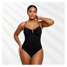 Plus Size Swimsuit Women One Piece - Black Halter Ruched Swimwear Tummy Control Bathing Suit For Curvy Figure; Comfortable & Flattering Swimsuits - Multicolor 623 - View 2