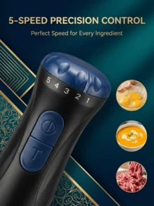 SOKANY 厨房用品，搅拌机，手持搅拌机，1000W 四合一手持搅拌机套装，包括多功能搅拌棒、打蛋器、切碎器和量杯，适用于食品加工和婴儿辅食搅拌 - 銀色 - 查看 6