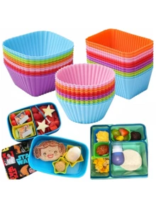 12/36件装硅胶午餐盒分隔盘，可重复使用的硅胶午餐盒隔层内衬，松饼杯，不粘烘焙杯，可放入洗碗机和冰箱，返校用品 - 彩色 - 查看 1