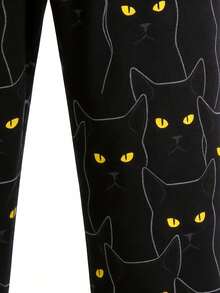 男士条纹小猫印花睡裤，家居服，适合春夏和秋冬秋季 - 黑色 - 查看 6