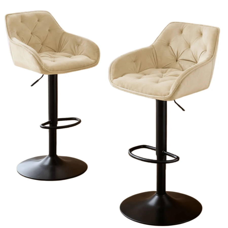 AINPECCA Bar Stools Set Of 2/4 Modern Height Adjustable Swivel Breakfast Bar Stools With Velvet Cushion Arms Backs Barstools For Home Counter Kitchen - Beige - View 1