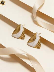 2 paires de boucles d'oreilles triangle blanc et noir, nouvelle arrivée 2026, matériau en acier inoxydable de style vintage français à la mode, boucles d'oreilles hypoallergéniques, style de conception linéaire de luxe haut de gamme personnalisé, convient pour la Saint-Valentin, la Fête des Mères, les accessoires de décoration d'anniversaire, le style bohème des vacances à la plage, le carnaval, bijoux en acier inoxydable - Multicolore - Voir 9