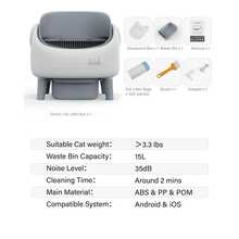 Open-Top Automatic Cat Litter Box, Self Cleaning Litter Box For Multi-Cat Families, APP Control, Safety Protection, 10.5L Large Waste Bin, White, 1 Roll Waste Bag - Xem 8