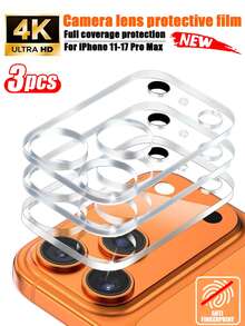 3 piezas Protector de lente de cámara compatible con iPhone 17/Air/17 Pro/17 Pro Max/16 Pro Max/15 Pro Max/14 Pro Max/13/12/11Pro Max, resistente al agua, a los golpes, a las caídas, a los arañazos y a las huellas dactilares, con cobertura completa - transparente - Ver 1