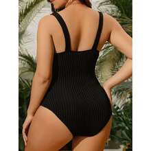 Plus Size Swimsuit For Women - Tummy Control Ribbed V Neck Bathing Suit; Ruched One Piece Swimwear; Comfortable And Stylish Beachwear For Curvy Women - 多色1436 - 查看 3