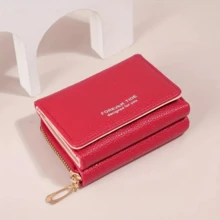 Women's Foldable Wallet In Synthetic Leather, Card Holder, Driver's License, Documents, Small And Discreet - On - Red - View 6