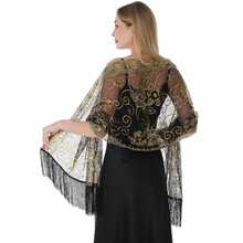 Abito da sera elegante con paillettes, scialle di colore unito in rete con nappe, mantella da sposa per feste, scialle da donna - Multicolore - Visualizzare 3