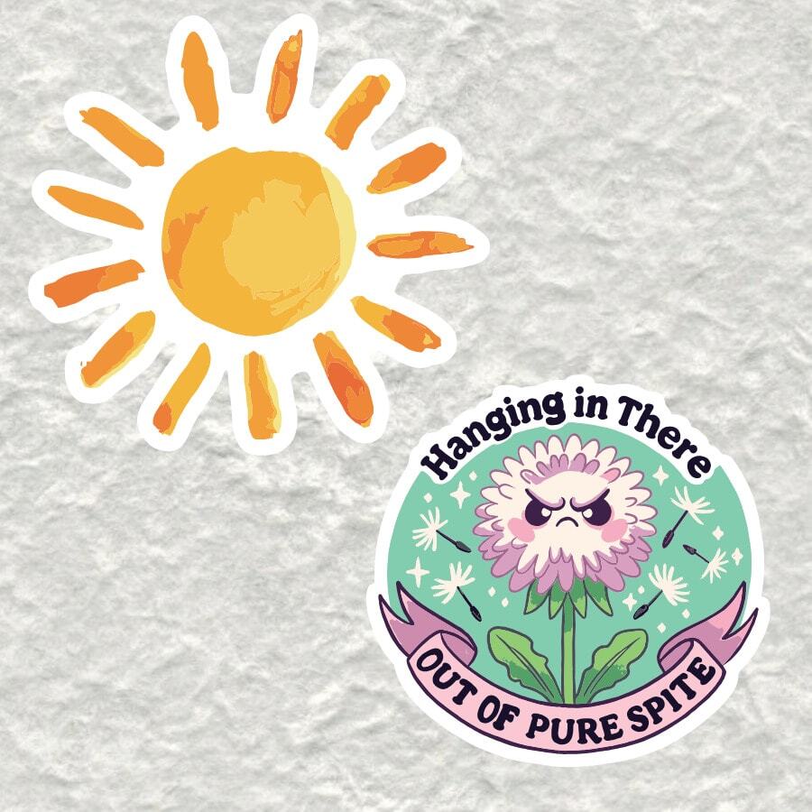 Handpainted Sunflower Sticker, Energetic "Hanging In There" Dandelion Sticker, Waterproof Vinyl Sticker - Matte Surface, Self-Adhesive Bumper Sticker For Car, Window, Laptop, Truck, Bottle - Multipurpose Design, Car Decal School Supplies - Vinyl - View 1
