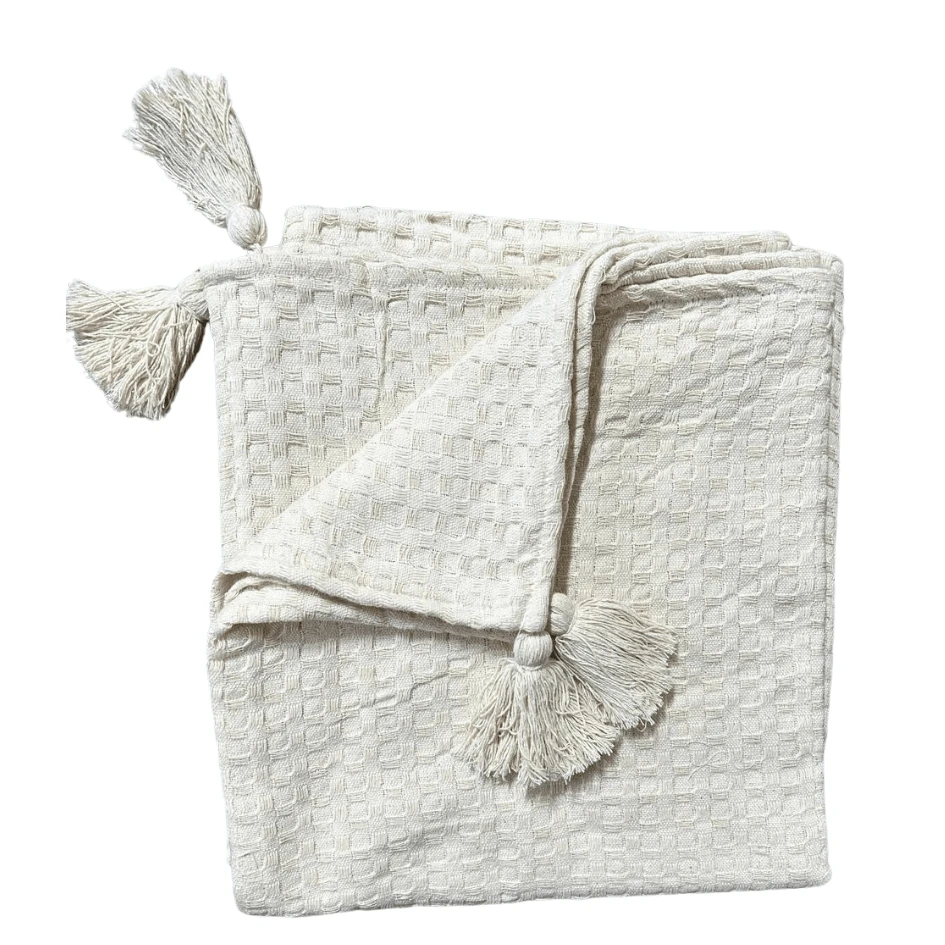 Xale Para Sofá Ou Cama Decorativa 1,40 x 1,40 Capa Protetora Colcha 100% Algodão - Cru - Visão 1