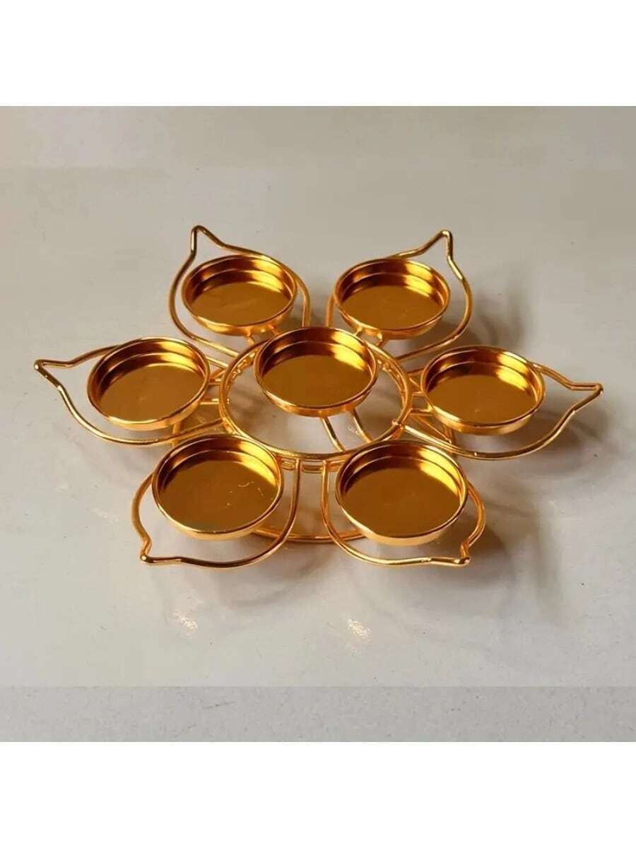 1个单层莲花七星油灯座，斋月派对用品 - 金色 - 查看 1