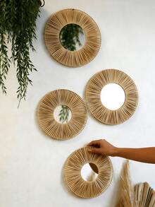 1/2/4件套波西米亚风编织圆形壁镜，藤编装饰镜，乡村风墙面装饰，优雅家居装饰，自然色调圆形墙面艺术品，适用于客厅、卧室、玄关，打造农舍风格墙面装饰，现代家居墙面装饰镜套装，适用于走廊、门廊、公寓装饰，家居装饰 - 彩色 - 查看 15