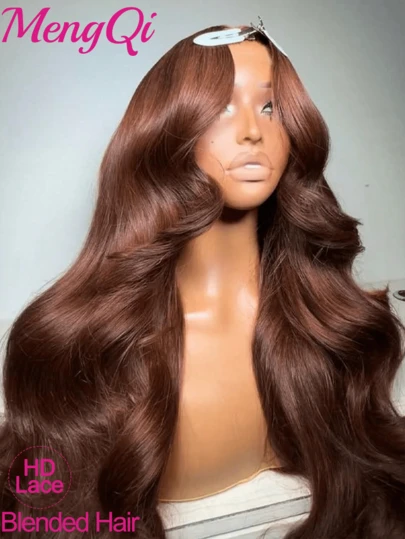 30 32 Inch Chocolate Brown Lace Front Wig Human Blended Hair 200 Density 13x6 13x4 5x5 Hd Body Wave Lace Front Wigs Human Blended Hair Pre Plucked Colored Frontal Wigs Human Blended Hair Brown Wig For Women