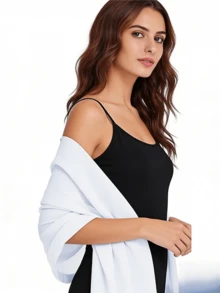 Khăn choàng nữ mềm mại, màu trắng tinh khiết, trong suốt, chất liệu chiffon, thích hợp cho các dịp trang trọng, tiệc tùng và lễ kỷ niệm. - trắng - Xem 4