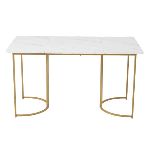 140 X 80 Cm Dining Table (1), Modern Kitchen Table, Metal Frame, Rectangular Dining Table, Modern Marble Texture, Adjustable Table Legs, For Dining Room / Living Room