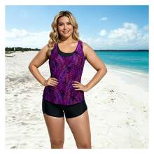Plus Size Tankini-Swimsuit For Women - Two Piece Bathing Suit With Shorts - Summer Beach Swimwear - UPF 50+Protection - Adjustable Straps - 多色903 - 查看 3