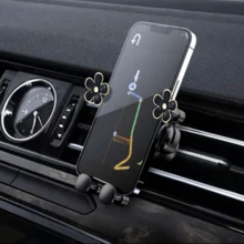 1pc Elegant Flower Car Phone Holder, Exquisite Flower Air Vent Clip Design, Horizontal & Vertical Installation, Auto Lock Stable, Universal Car Navigation Bracket, Fashionable Car Accessory To Add Refined Aesthetics - Iron Ornamental Work - View 3
