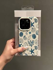 Ocean 1pc White & Blue Seashell Design Minimalist Full Coverage TPU Shockproof Phone Case, Suitable Compatible With Apple 17, 16, 15, 14, 13, 12, 11 Pro Max, Air, And Series - Multicolor - View 4